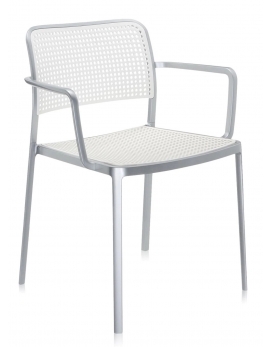 Krzesło z podłokietnikami AUDREY polerowane aluminium - białe KARTELL